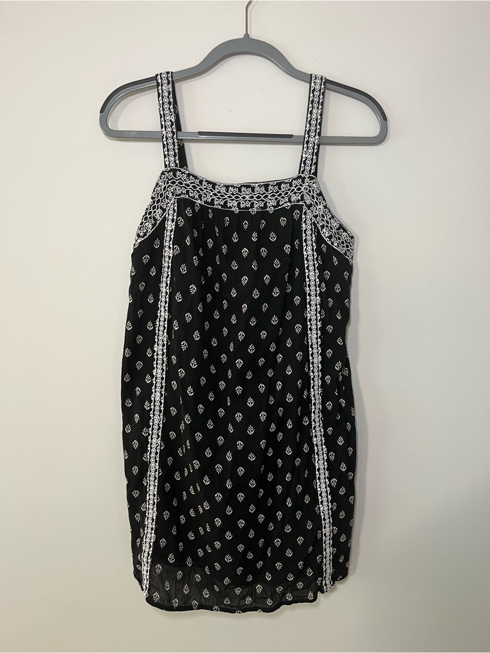 Old Navy Black Mini Dress with White Embroidered Pattern